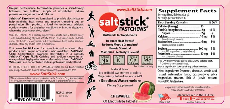 Saltstick Fastchews Chewable Electrolyte Tablets 60 Watermelon-1